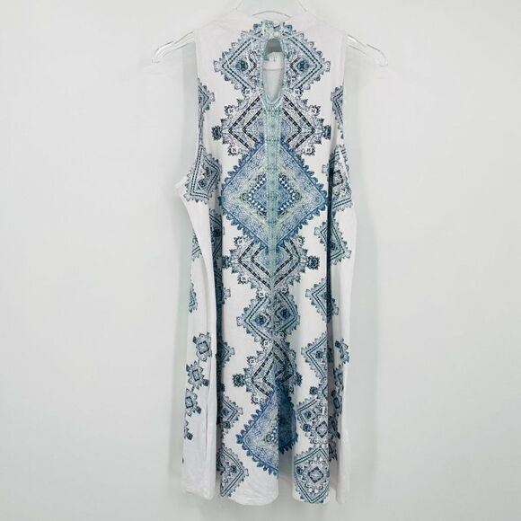 Altar'd State Size Medium Blue & White Boho Jersey Knit Mock Neck Dress - Picture 9 of 9